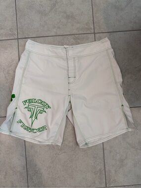 Men’s White Swim Shorts with Green Trim